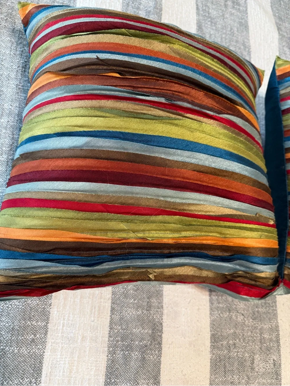 Pier 1 Set of 2 Multi Colored Ribbon Designed Pillows 16x16” w/ Insert included